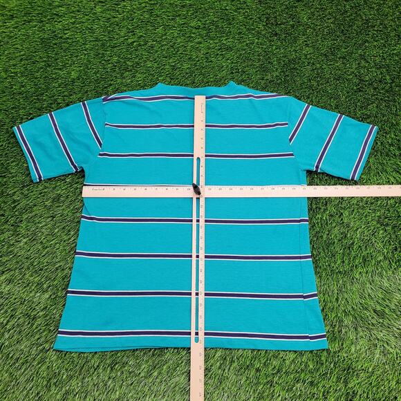 Vintage 90s Blank Stripes Shirt Womens Large 21x24 Green USA - Picture 3 of 12